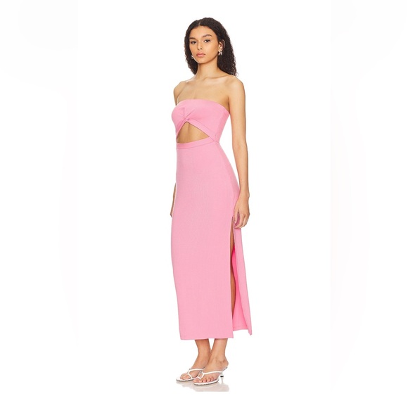 NWT L Space Kierra Strapless Midi Dress with Cut Out in Guava - Picture 3 of 10